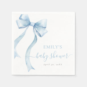 Elegant Blue Coquette Bow Boy Baby Shower Napkin