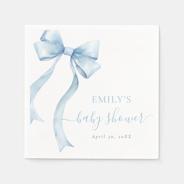 Elegant Blue Coquette Bow Boy Baby Shower Napkin (Front)