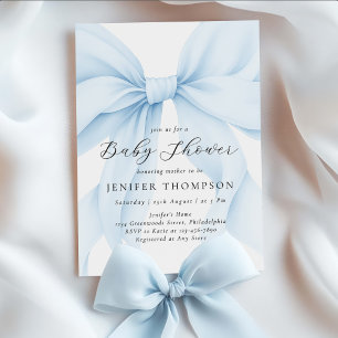 Elegant Blue Coquette Bow Girl Baby Shower Invitation