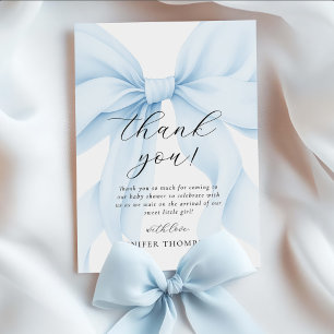 Elegant Blue Coquette Bow Girl Baby Shower Thank You Card