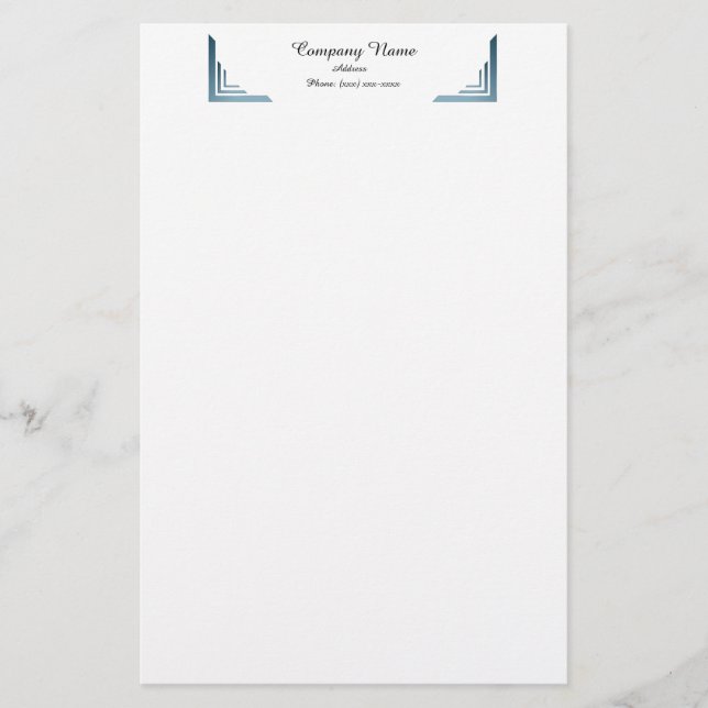 Elegant Blue Corner Border Professional Stationery (Front)