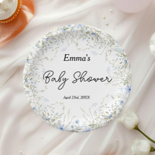 Elegant Blue Cornflower Wildflower Baby Shower Paper Plate
