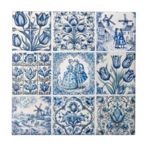 Elegant Blue country floral toile Tile