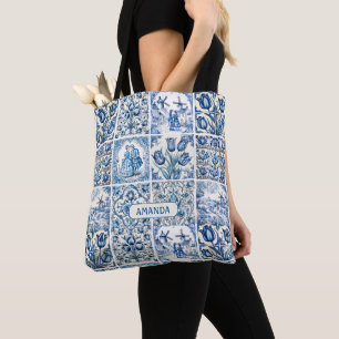 Elegant Blue country floral toile Tote Bag