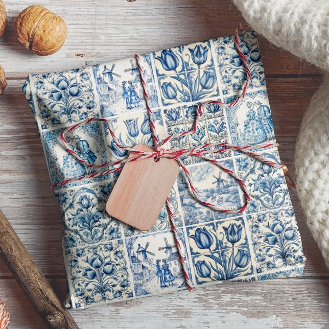 Elegant Blue country floral toile Wrapping Paper Sheet (Creator Uploaded)