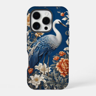 Elegant Blue Crane William Morris Inspired iPhone 16 Pro Case