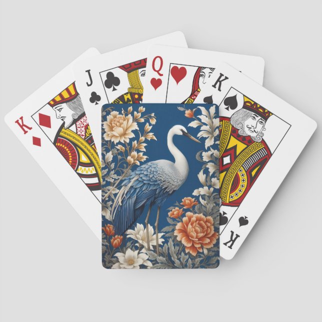 Elegant Blue Crane William Morris Inspired Playing Cards (Back)