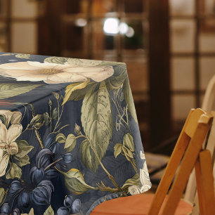 Elegant Blue Cream Floral Pattern Tablecloth