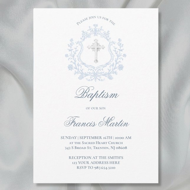 elegant blue crest | Baptism Invitation (Creator Uploaded)
