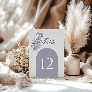 Elegant Blue Crest Bird Toile French Wedding Table Number