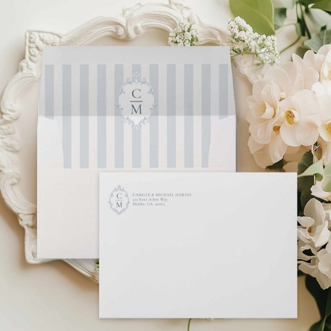 Elegant Blue Crest Wedding Envelope (Blue Crest and Stripes Wedding  Envelope)