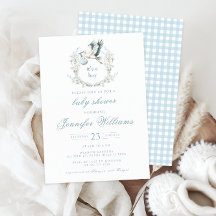 Elegant Blue Crest with Stork Baby Boy Shower