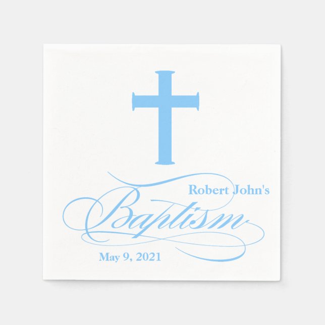 Elegant Blue Cross Baptism Personalised Napkin (Front)