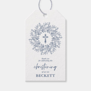 Elegant Blue Cross Boy Christening Favor Gift Tags