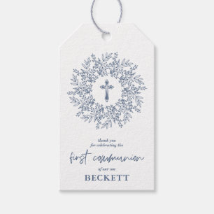 Elegant Blue Cross Boy First Communion Favour Gift Tags