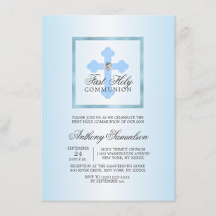 Elegant Blue Cross First Holy Communion BOY Invitation