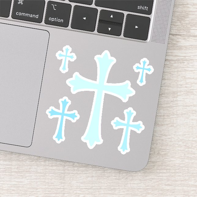Elegant blue cross stickers, sheet of five (Detail)