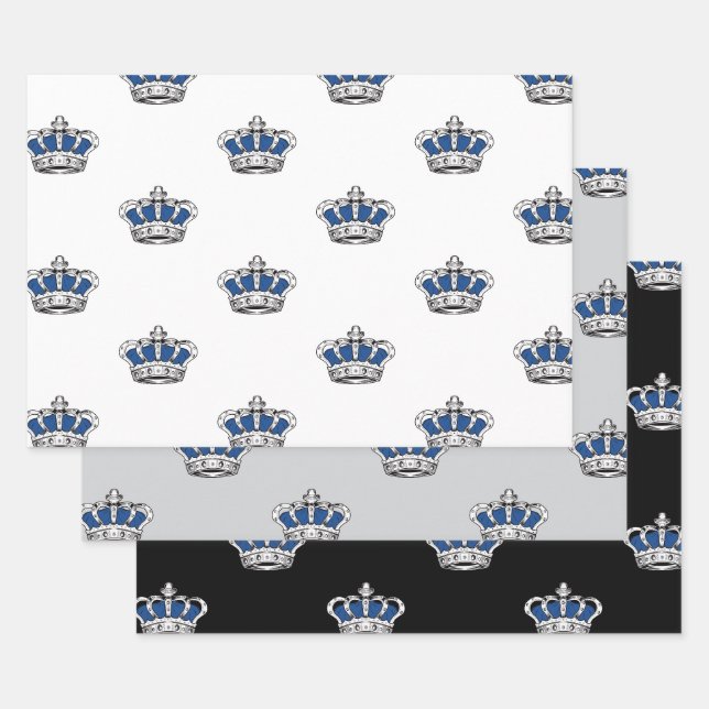 Elegant Blue Crown Pattern Gift Wrapping Paper Sheet (Set)