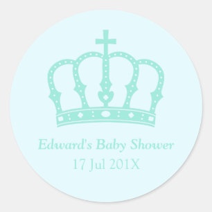 Elegant Blue Crown Prince Baby Shower Classic Round Sticker