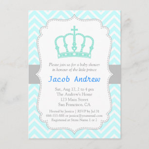 Elegant Blue Crown Prince Baby Shower Invitation