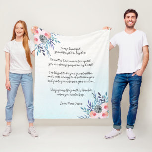 Elegant Blue Custom Quote Floral Granddaughter Fleece Blanket