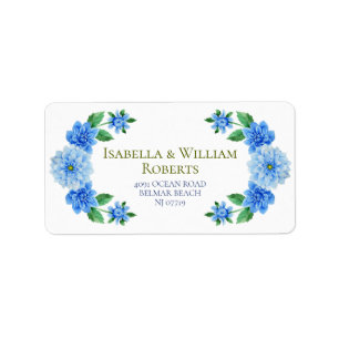 Elegant Blue Dahlia Wedding Address Label