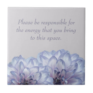 Elegant Blue Dahlias Positive Energy Floral Grey Tile
