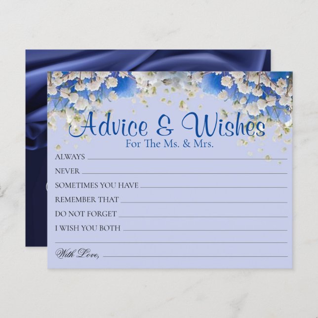 Elegant Blue Daisy Wedding Advice Wishes Cards (Front/Back)