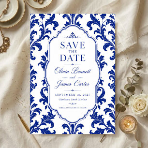 Elegant Blue Damask Acrylic Invitations