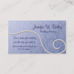 Elegant Blue Damask and Pearls Business Card
