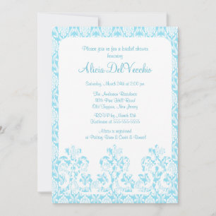 Elegant Blue Damask Bridal Shower Invitation