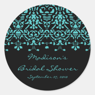 Elegant Blue Damask Bridal Shower Sticker