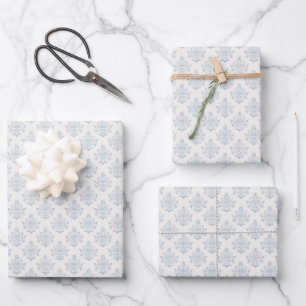 Elegant Blue Damask Bridal Shower Wrapping Paper Sheet