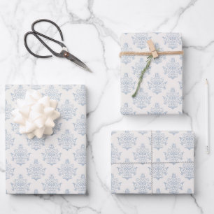 Elegant Blue Damask Bridal Shower Wrapping Paper Sheet