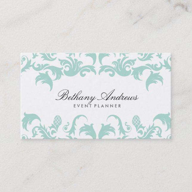 Elegant Blue Damask Business Cards - Groupon (Front)
