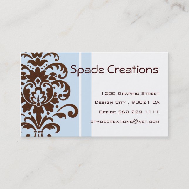 Elegant Blue Damask - Customised Business Card (Front)