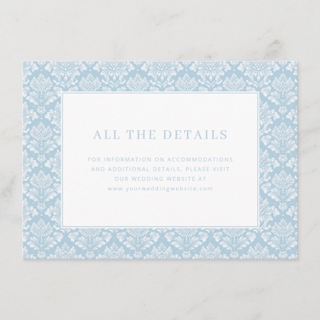 Elegant Blue Damask Enclosure Card (Front)