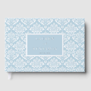 Elegant Blue Damask Floral Guest Book