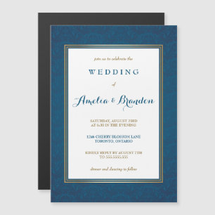 Elegant Blue Damask Gradient   Wedding Magnetic Invitation