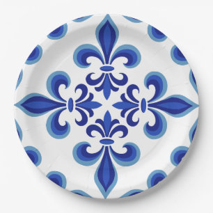 Elegant Blue Damask Luncheon  Paper Plate