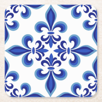 Elegant Blue Damask Luncheon Square Paper Coaster