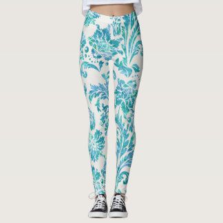 Elegant Blue Damask Pattern Leggings