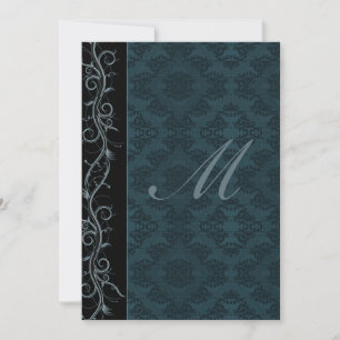 Elegant Blue Damask Wedding Invitation