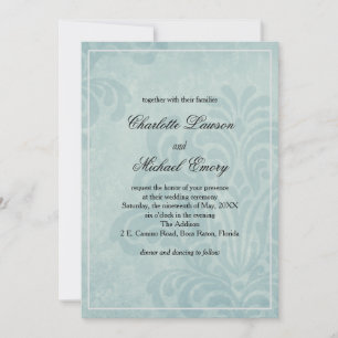 Elegant Blue Damask Wedding Invitation