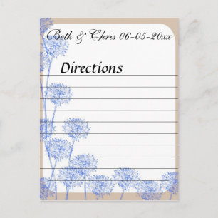 Elegant Blue Dandelion Wedding Directions Postcard