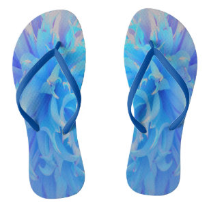 Elegant Blue Decorative Dahlia Flower Flip Flops
