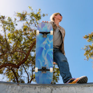 Elegant Blue Decorative Dahlia Flower Skateboard