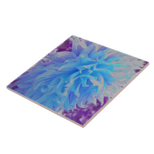 Elegant Blue Decorative Dahlia Flower Tile