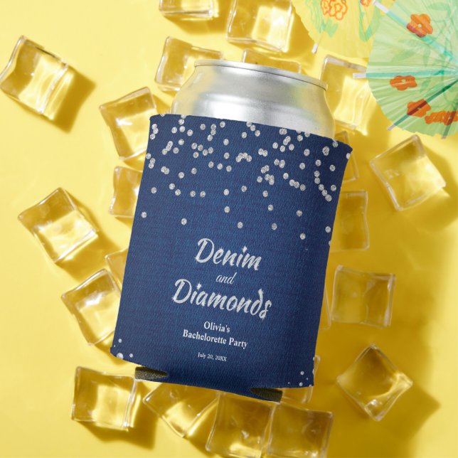 Elegant Blue Denim and Diamonds Bachelorette Party Can Cooler (In Situ Summer)