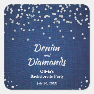 Elegant Blue Denim and Diamonds Bachelorette Party Square Sticker